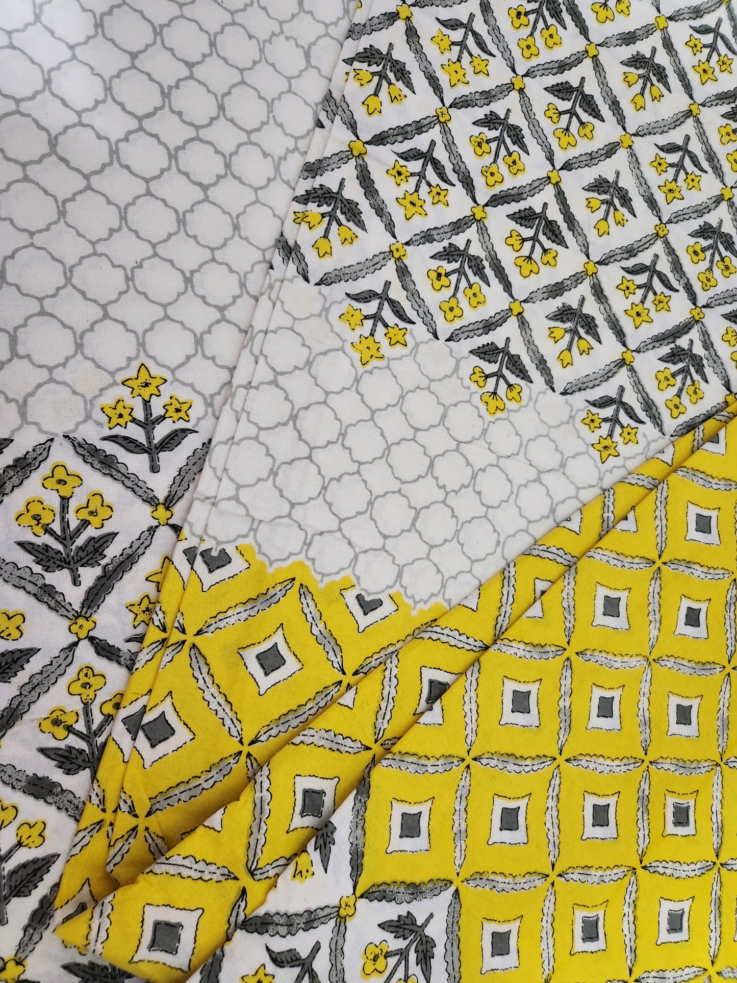 Premium Hand-block Printed Double Bed Sheets + 2 Pillow Covers in Yellow