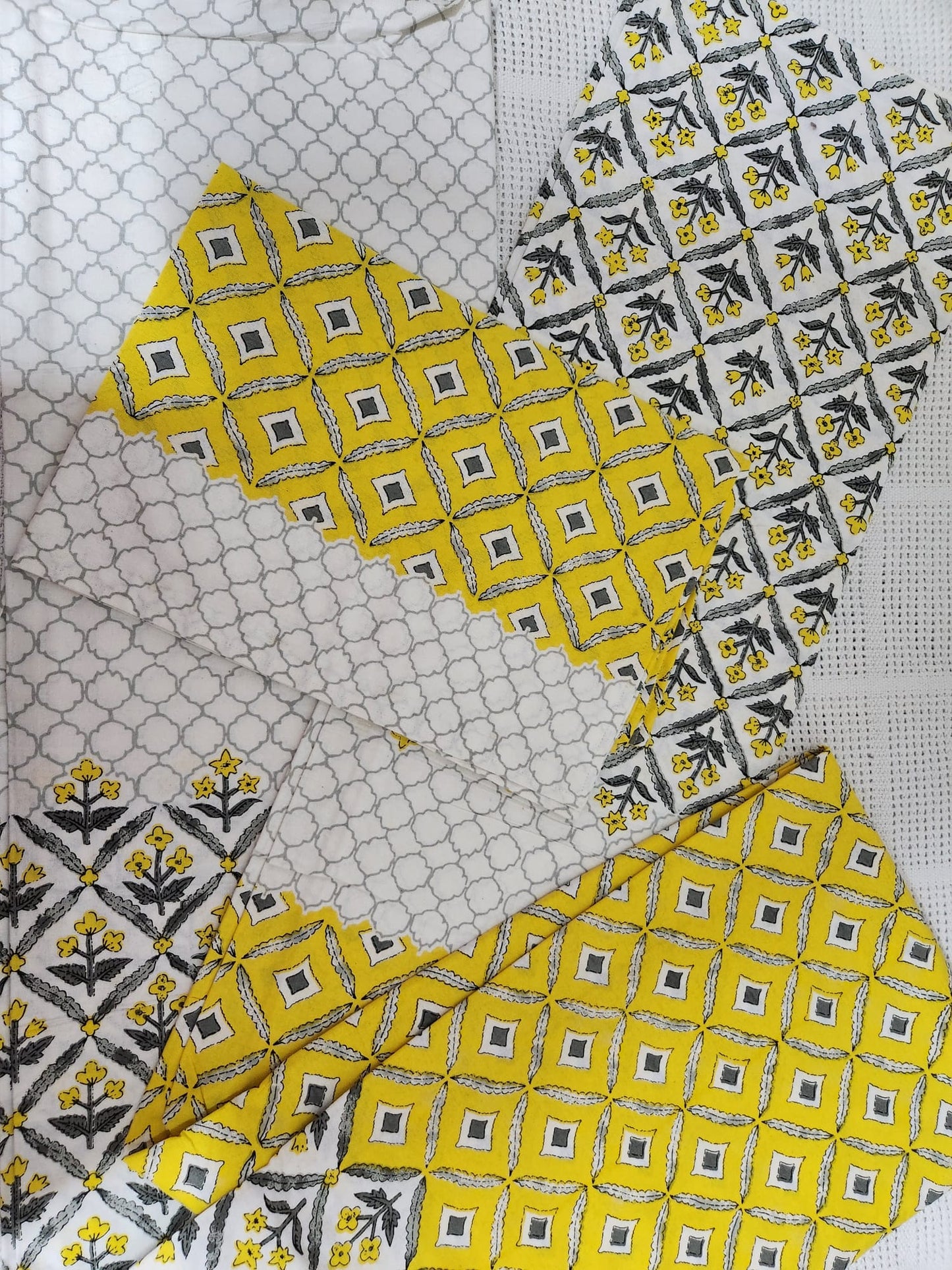 Premium Hand-block Printed Double Bed Sheets + 2 Pillow Covers in Yellow