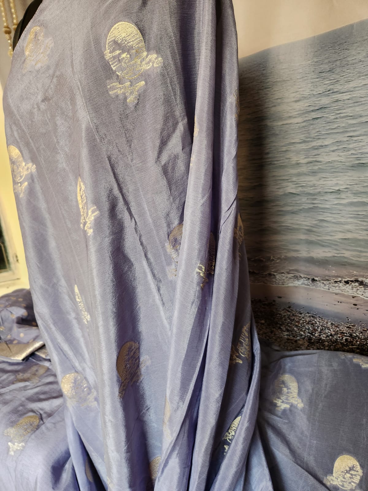 Exclusive Blue Pure Chinon Saree with Soft Zari Work