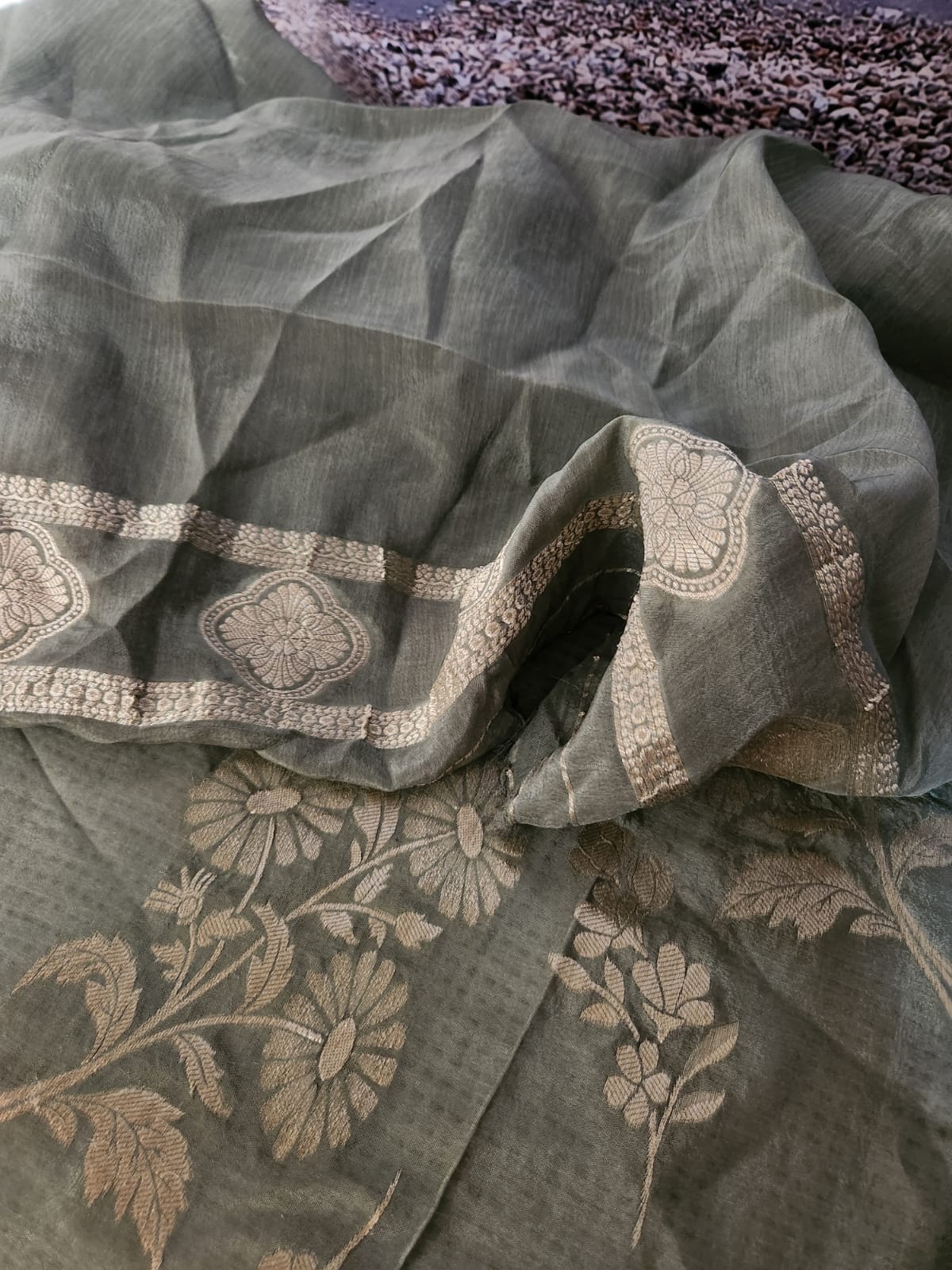 Exclusive Green Pure Chinon Saree with Soft Zari Work