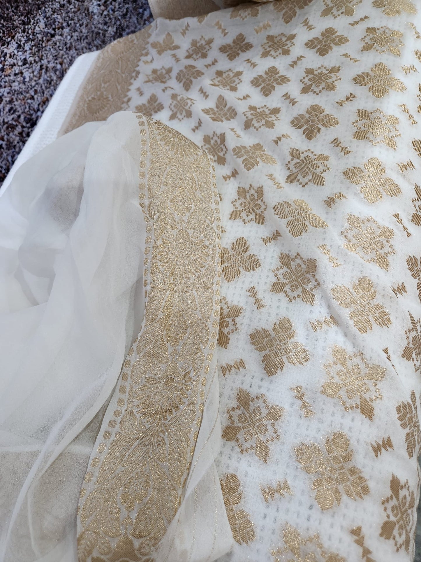 Dyeable White Pure Georgette Saree with Pure Soft Golden Zari Woven Work