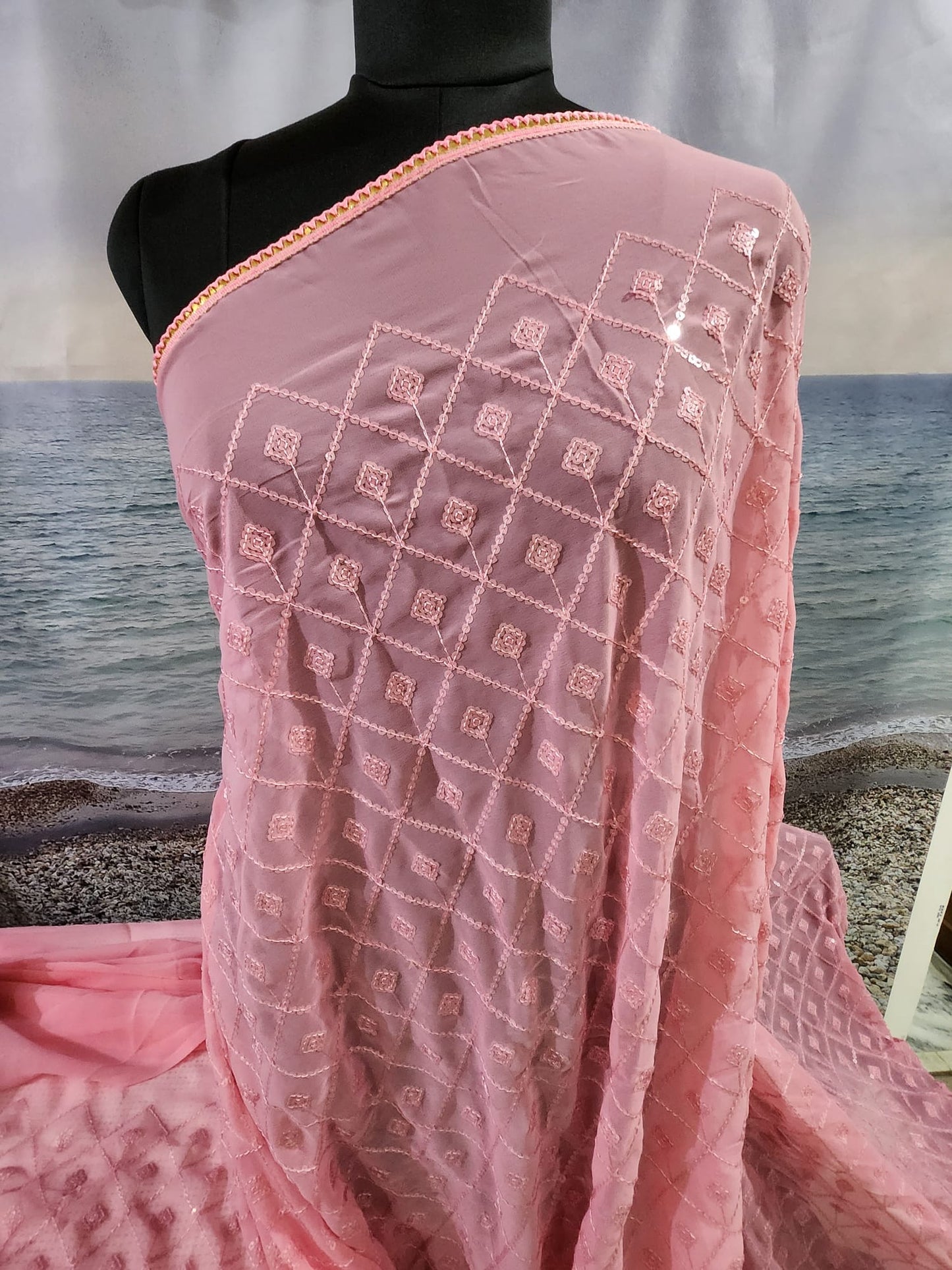 Premium Quality Blush Pink Georgette Saree with Silk Blouse