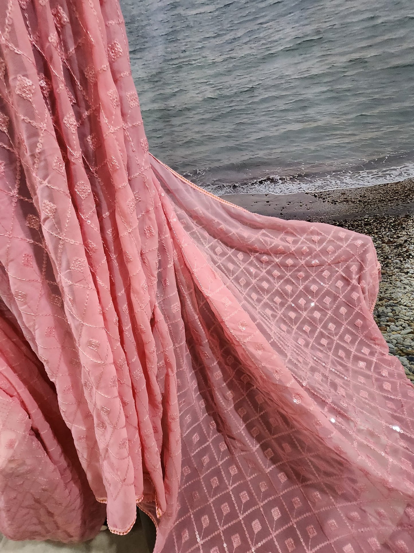 Premium Quality Blush Pink Georgette Saree with Silk Blouse