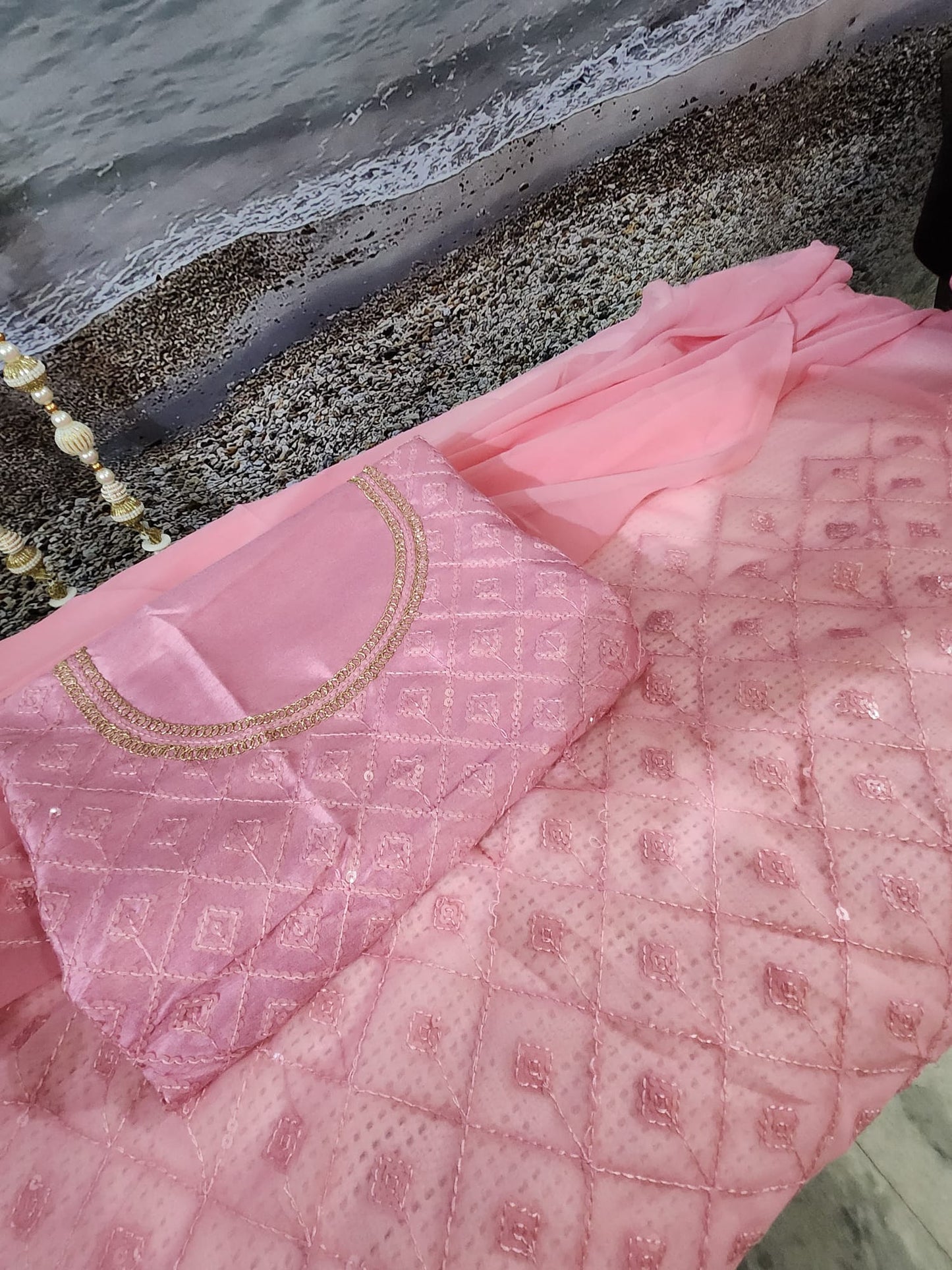 Premium Quality Blush Pink Georgette Saree with Silk Blouse