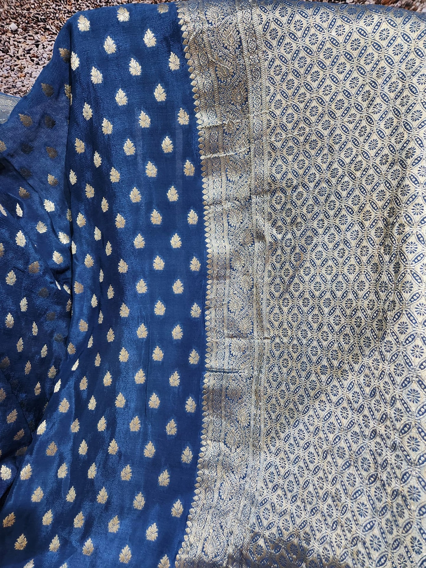 Royal Blue Pure Chinon Saree with Soft Zari Work
