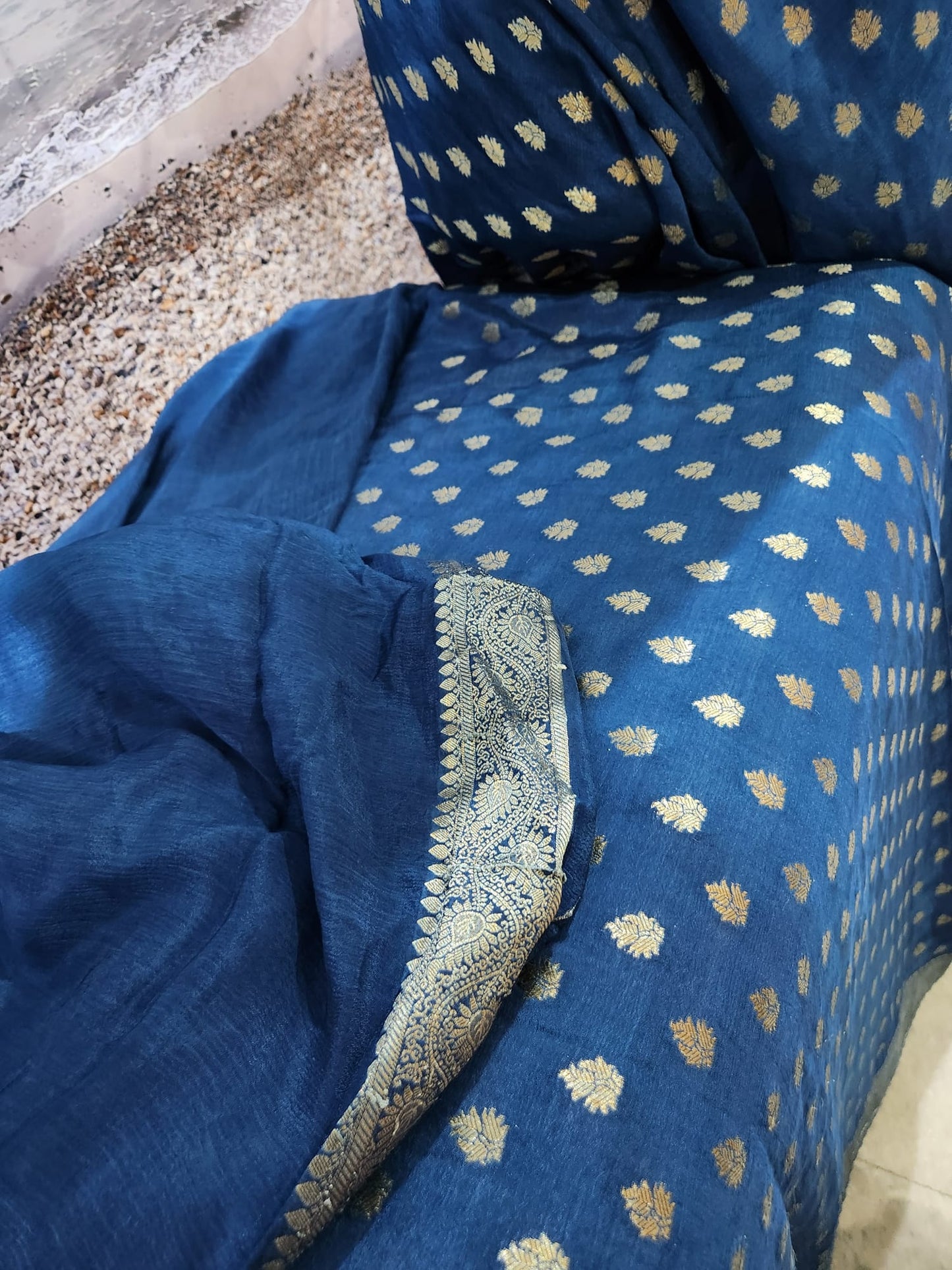 Royal Blue Pure Chinon Saree with Soft Zari Work