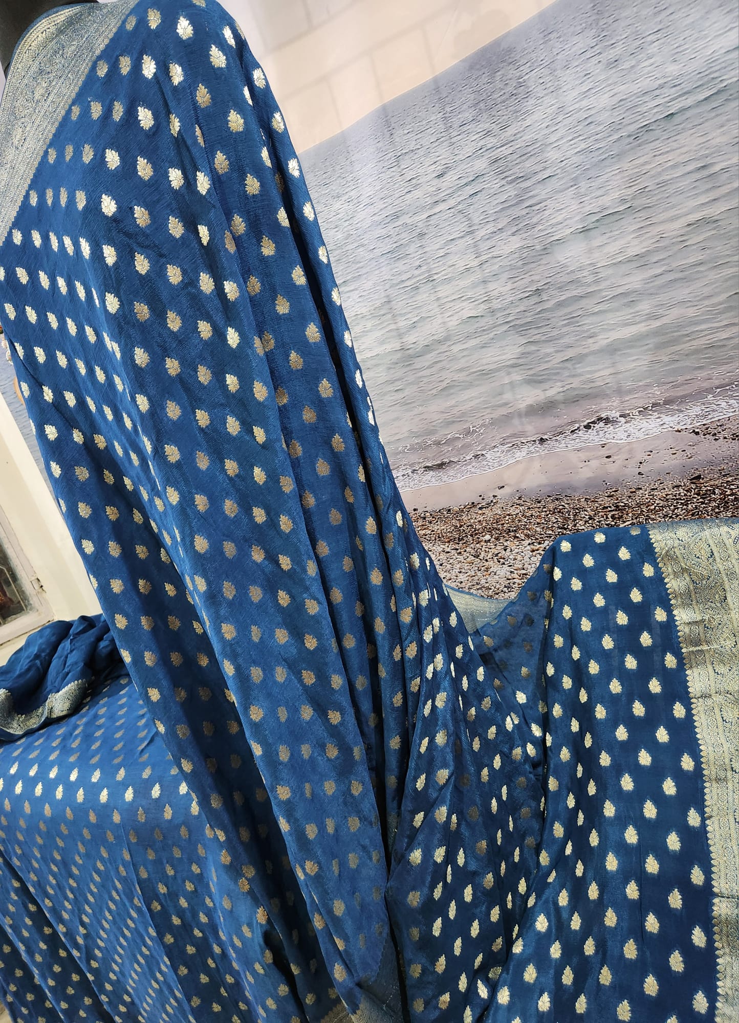 Royal Blue Pure Chinon Saree with Soft Zari Work