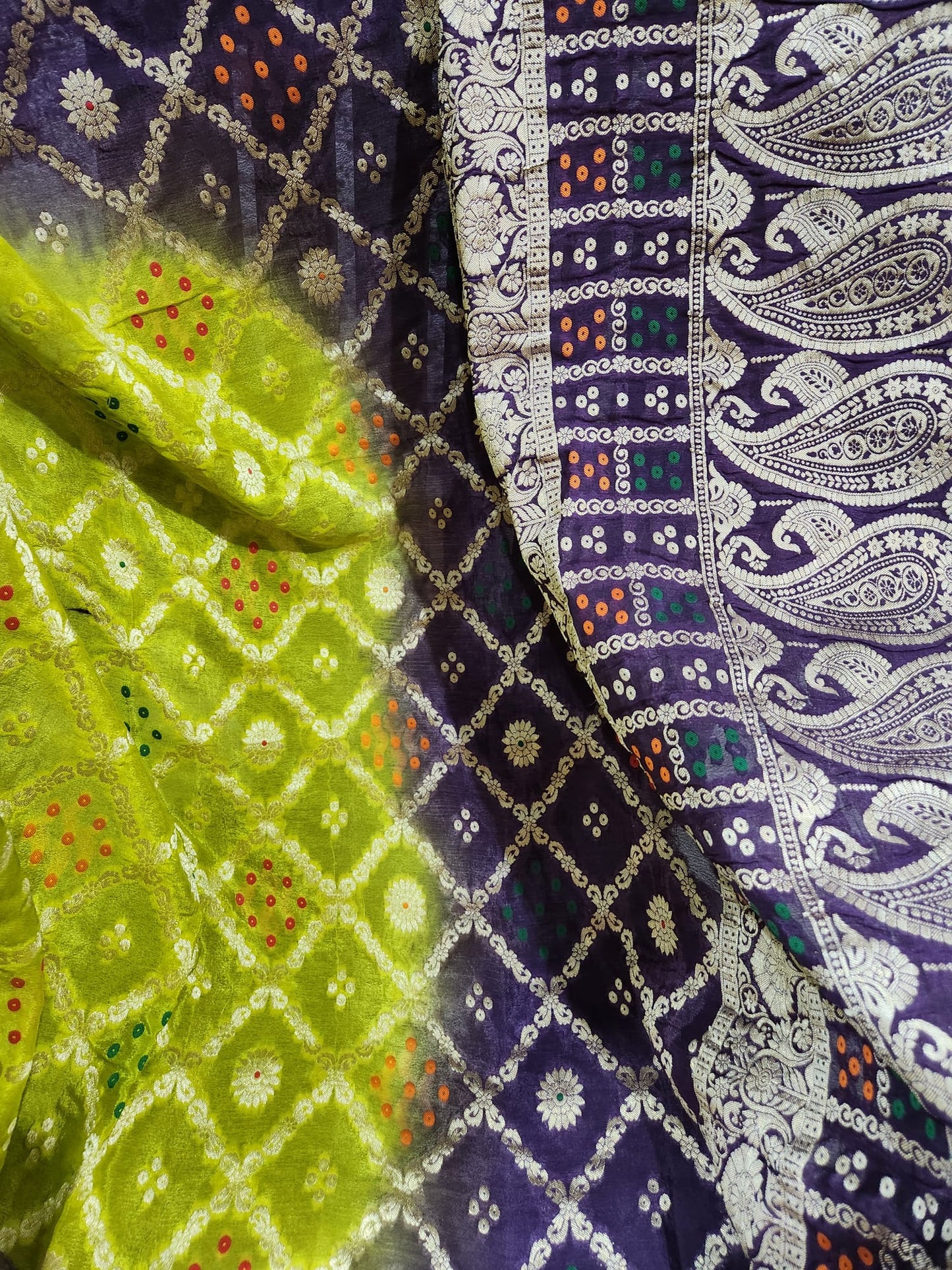Exclusive Two Tone Pure Chinon Saree with Soft Zari Work