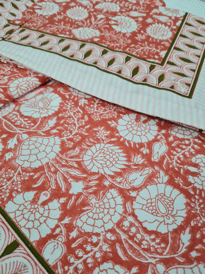 Orange Organic Cotton Double Bed Sheets + 2 Pillow Cases