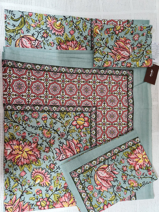 Floral 100% Organic Cotton Double Bed Sheets + 2 Pillow Covers