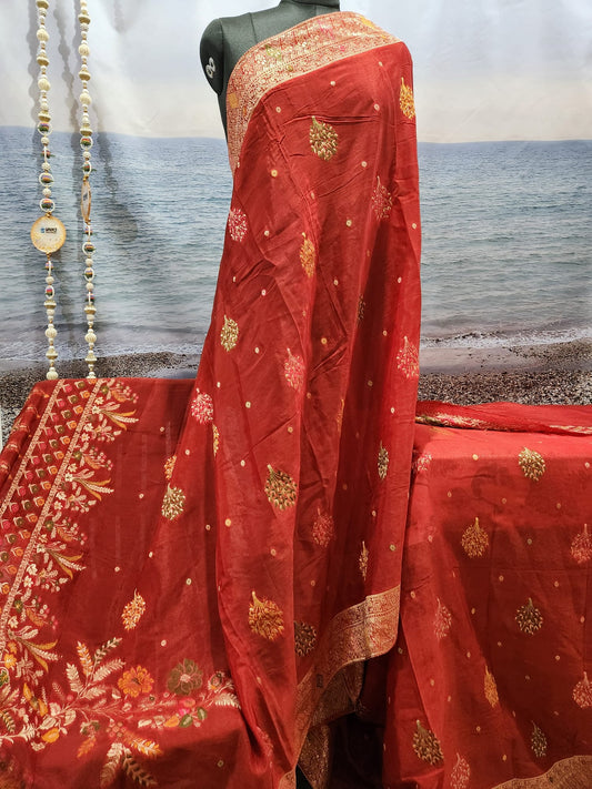 Exclusive Red Pure Chinon Saree with Soft Zari Work