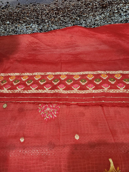 Exclusive Red Pure Chinon Saree with Soft Zari Work