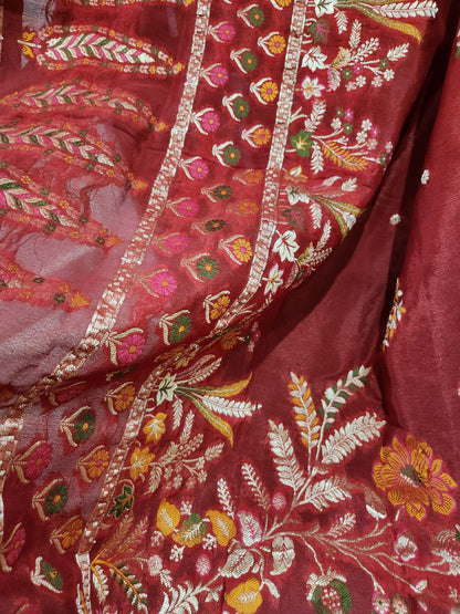 Exclusive Red Pure Chinon Saree with Soft Zari Work