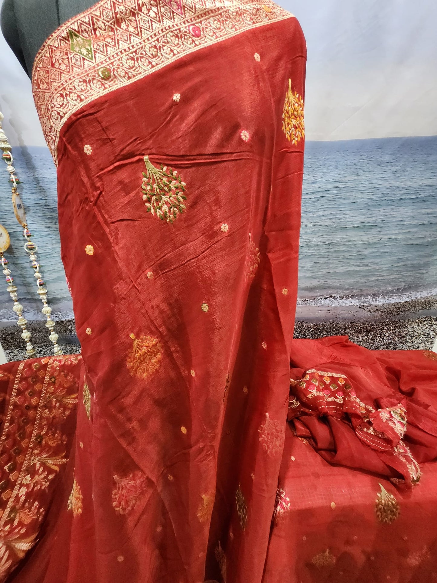 Exclusive Red Pure Chinon Saree with Soft Zari Work