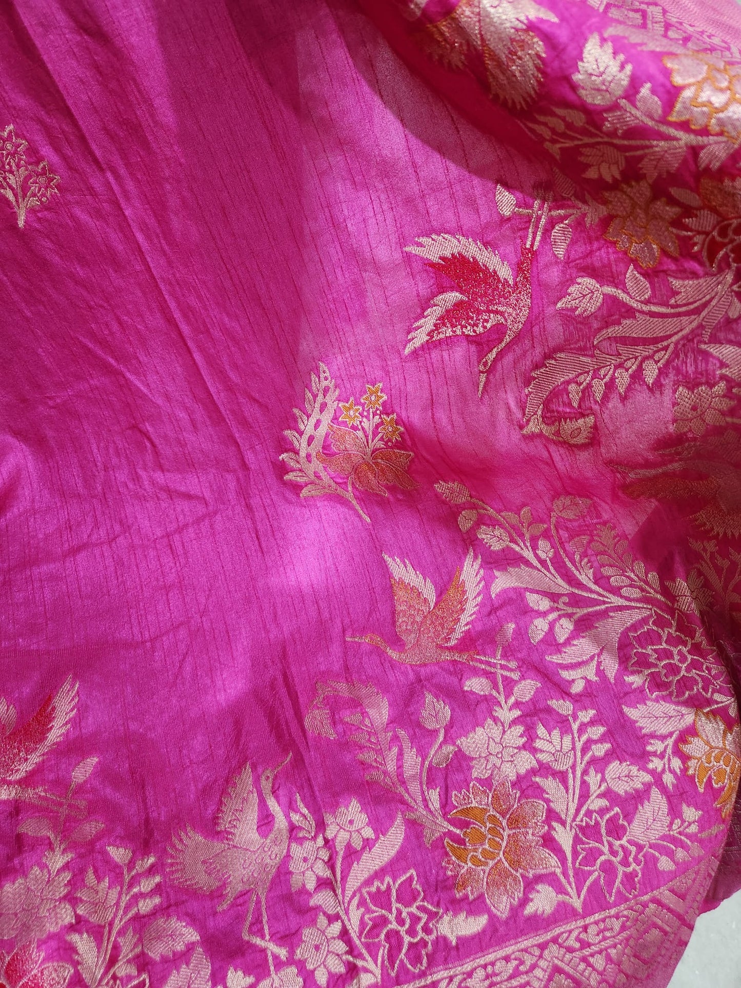 Exclusive Pink Pure Chinon Saree with Soft Zari Work