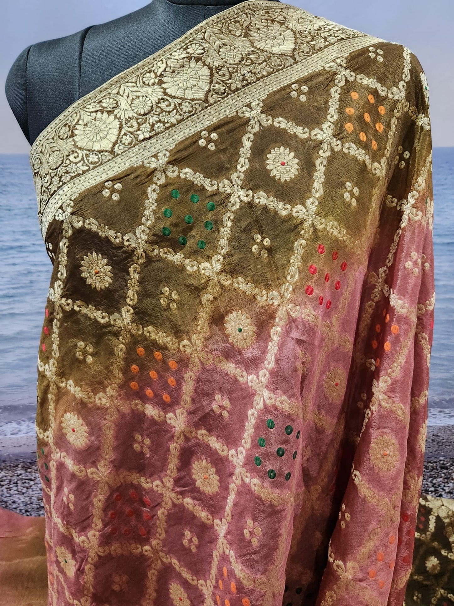 Exclusive 2 Tone Pure Chinon Saree with Soft Zari Work