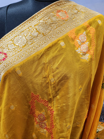 Exclusive Yellow Pure Chinon Saree with Soft Zari Work