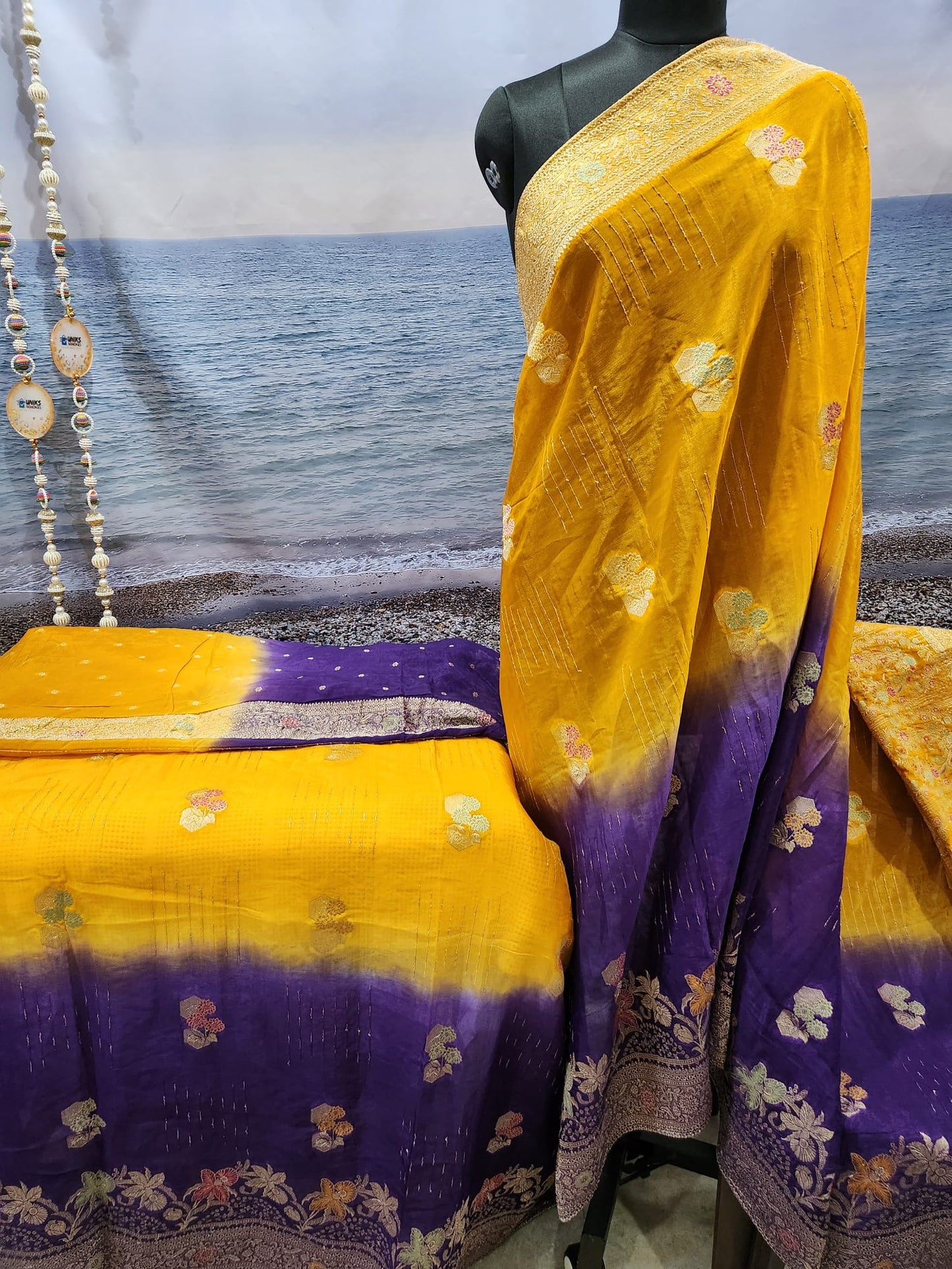 Exclusive Beautiful 2 Tone Pure Chinon Saree with Soft Zari Work