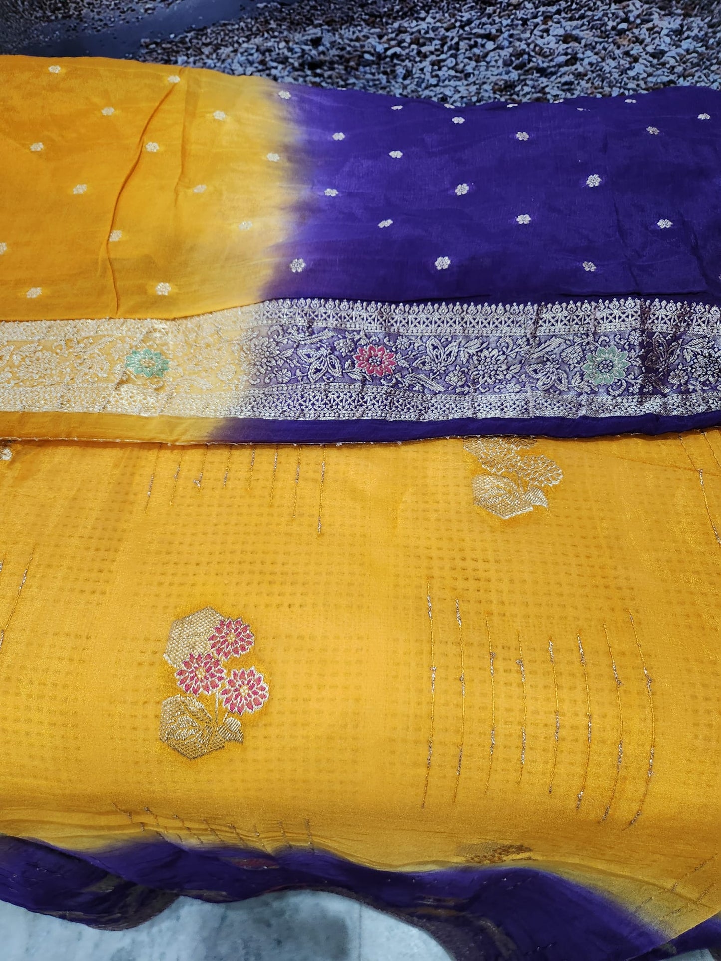 Exclusive Beautiful 2 Tone Pure Chinon Saree with Soft Zari Work