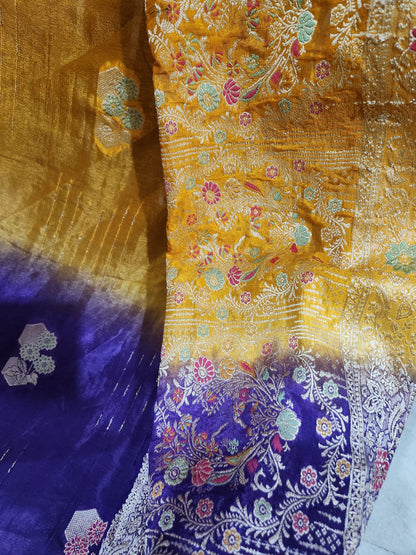 Exclusive Beautiful 2 Tone Pure Chinon Saree with Soft Zari Work