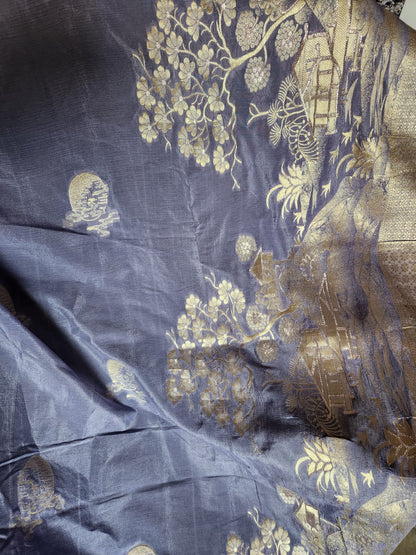 Exclusive Blue Pure Chinon Saree with Soft Zari Work