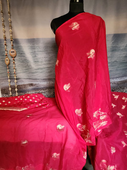 Exclusive Pink Pure Chinon Saree with Soft Zari Work