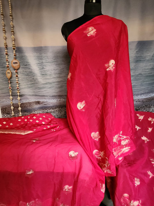 Exclusive Pink Pure Chinon Saree with Soft Zari Work