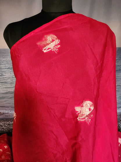 Exclusive Pink Pure Chinon Saree with Soft Zari Work