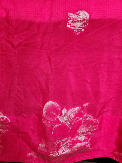 Exclusive Pink Pure Chinon Saree with Soft Zari Work