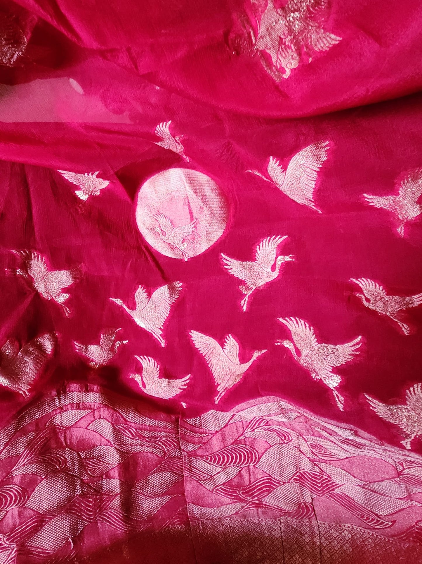 Exclusive Pink Pure Chinon Saree with Soft Zari Work