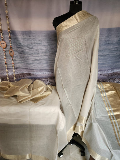 Elegant Grey Pure Handloom Khadi Silk Saree with Soft Zari Work