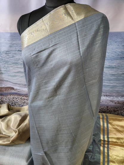 Beautiful Blue Pure Handloom Khadi Silk Saree with Soft Zari Work