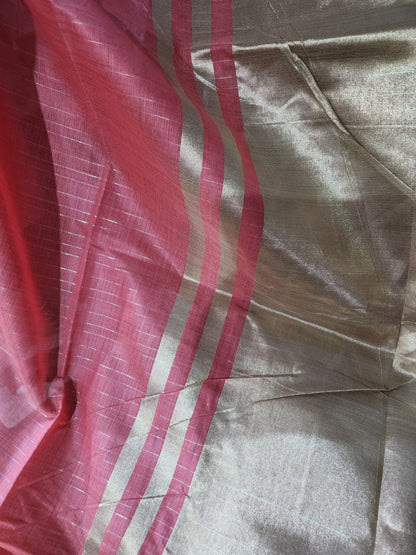 Premium Pink Pure Handloom Khadi Silk Saree with Soft Zari Work