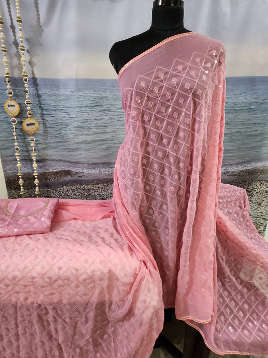 Premium Quality Blush Pink Georgette Saree with Silk Blouse