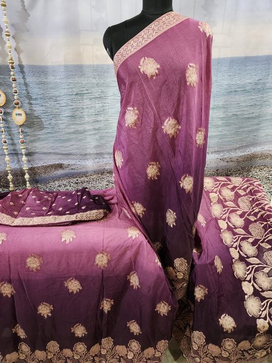 Premium Purple Pure Chinon Saree with Soft Zari Work