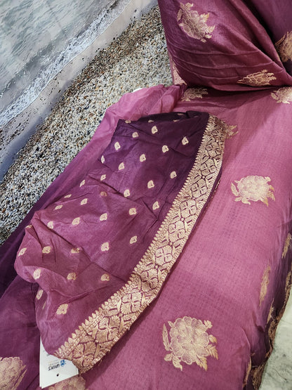 Premium Purple Pure Chinon Saree with Soft Zari Work