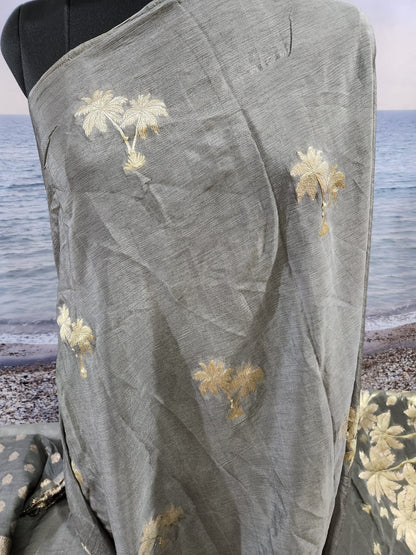 Pure Chinon Silver Saree with Soft Zari Work
