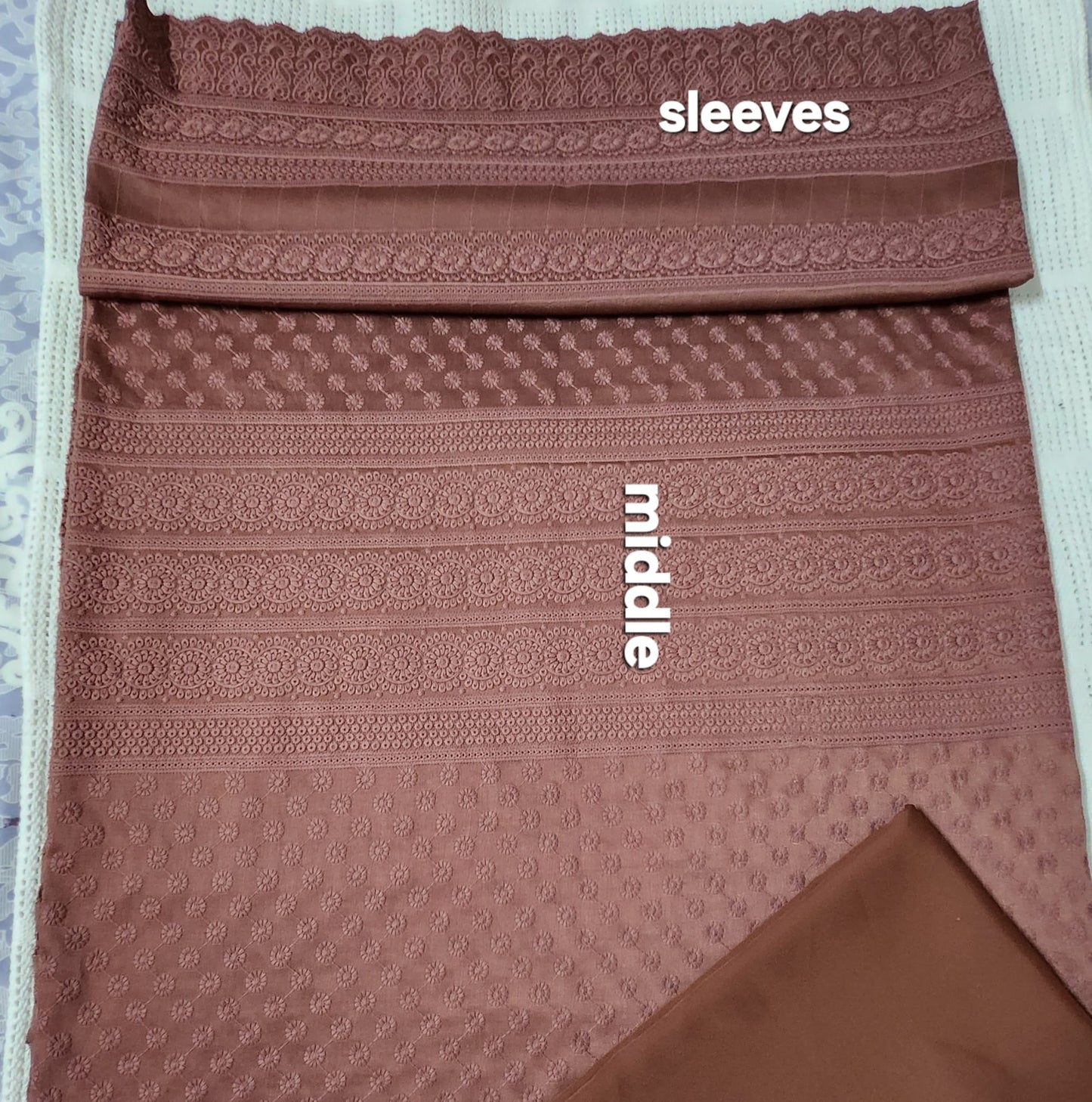 Chocolate Brown Schiffli Rayon Dress Material