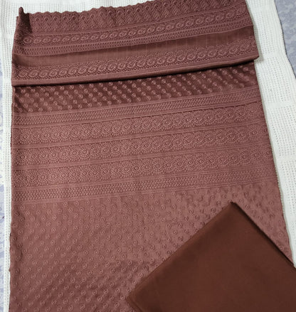 Chocolate Brown Schiffli Rayon Dress Material