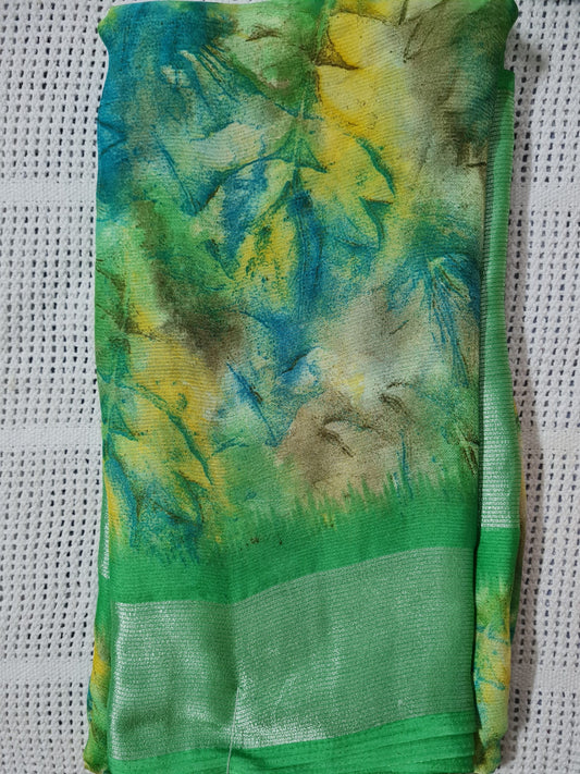 Premium Quality Moss Chiffon Saree in Green