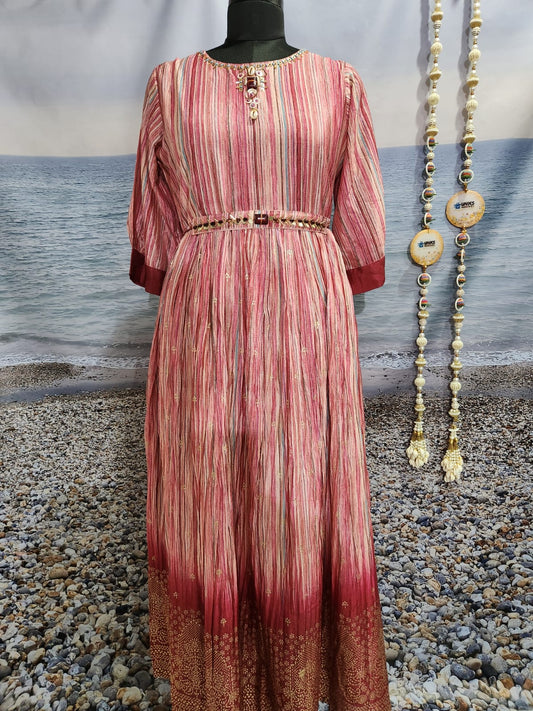 Pink Crepe Silk Gown with Fine Handwork