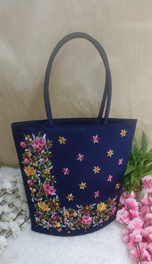 Blue Floral Silk Bag