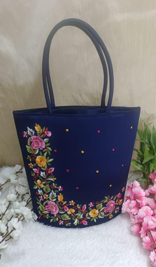 Beautiful Blue Floral Silk Bag