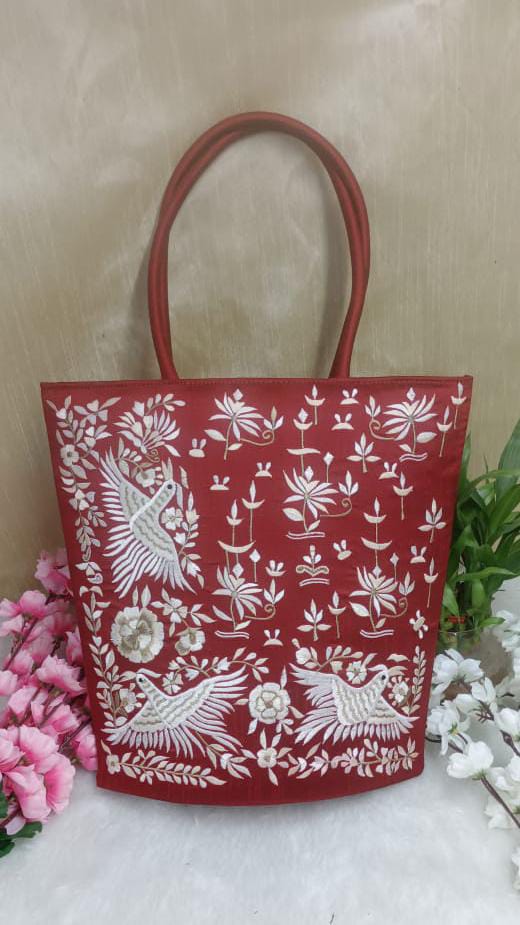 Dark Red Embroidery Silk Bag