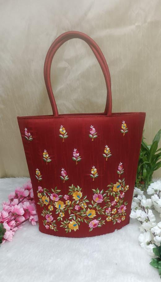 Floral Dark Red Silk Bag