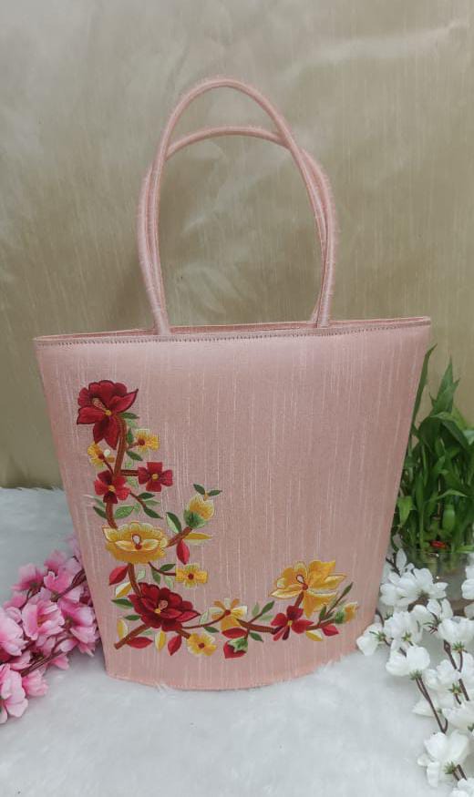 Beautiful Floral Pink Silk Bag