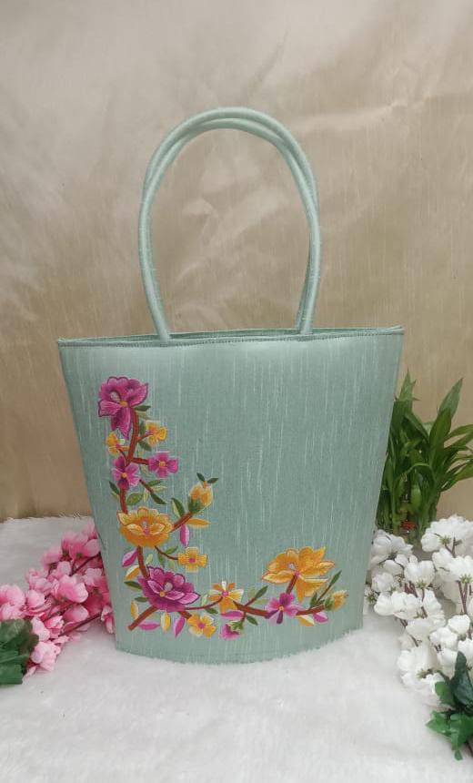 Turquoise Floral Silk Bag