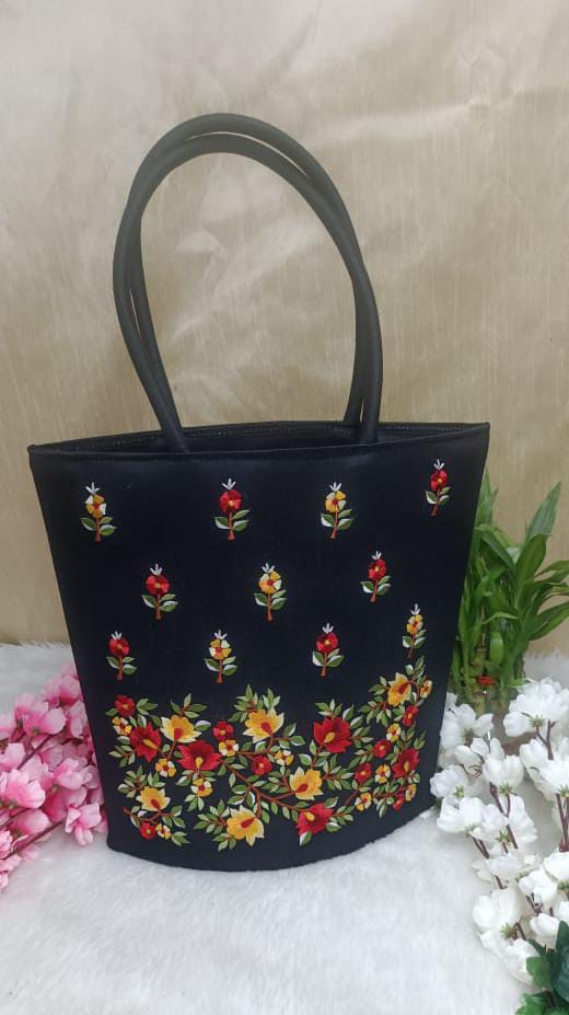 Floral Navy Blue Silk Bag