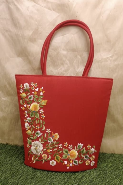 Elegant Floral Red Silk Bag