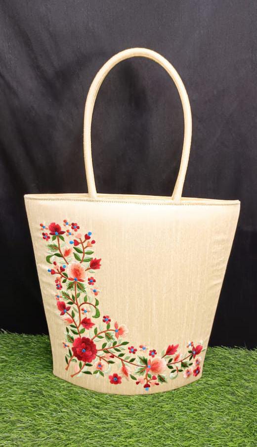 Floral Beige Silk Bag